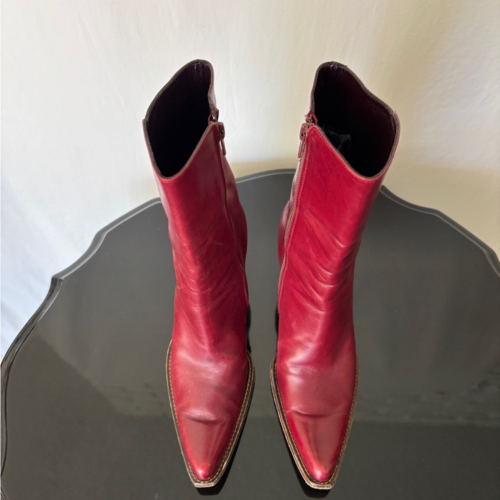 Ruby Red Western-Style Heeled Boots - Italian Designer